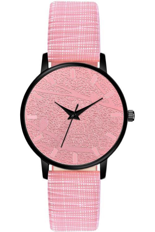 Finotic Luxury Leather Watch Pink Dial Pink Strap Watch for Women