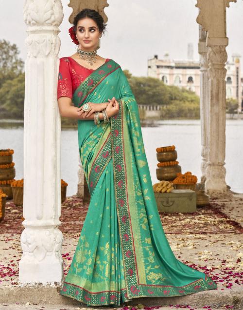 Satrani Poly Silk Turquoise Color Saree with Blouse piece | sarees for Women| saree | sarees