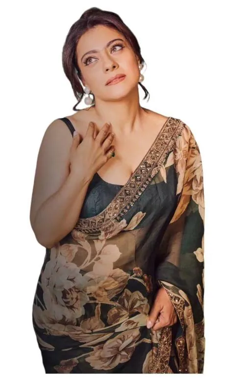 Sidhidata Women's Georgette Floral Printed Saree With Unstitched Blouse Piece (Kajol Sequence) Black