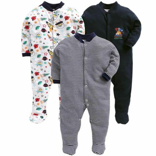 EIO 100% Cotton Newborn Rompers Sleepsuits Jumpsuit Night Suits for Baby Boys & Girls Pack of 3 (Black 0-3 Months)