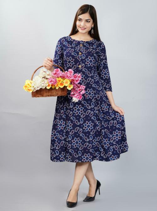 Bachuu Womens Blue Rayon Printed Kurta (M)