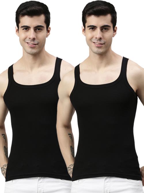 Lux Cozi Black Cotton Blend Gym Vest Pack of 2