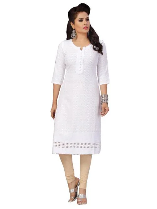 Dolane Women White Sequence Rayon Chicken Work Kurti (2Xl)