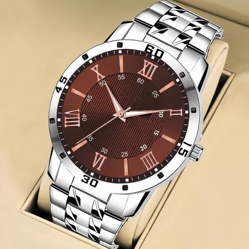 ILOZ New Stylish Look Brown Roman Dial Silver Stainless Steel Strap Analogue Men's Watch Analog Watch - For Men