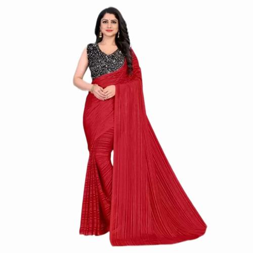 Raaczion Women Red Georgette Saree With Unstitched Blouse Piece (Free Size)
