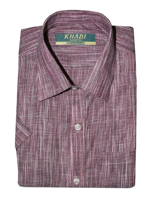 PRAKASAM COTTON Mens Formal Poly Cotton Khadi Half Sleeve Shirt (Purple)- (Regular fit)