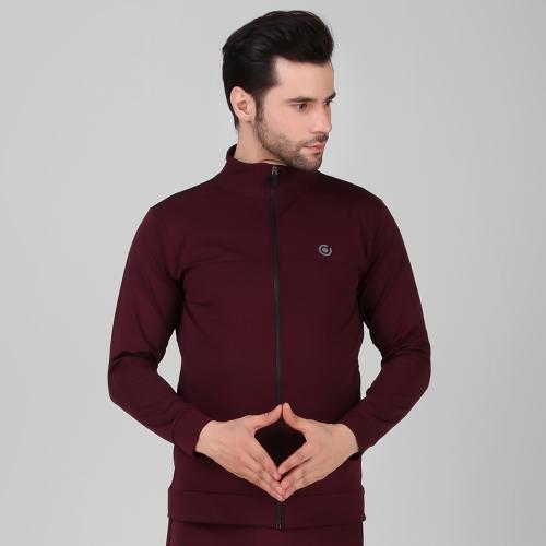 DIAZ Men's Regular Fit SolidJacket | Men's Lightweight Solid Jacket | Stylish & Comfortable Jacket for Men,Zipper Front, Relaxed Fit Men's Jacket Size XXL For Color Maroon