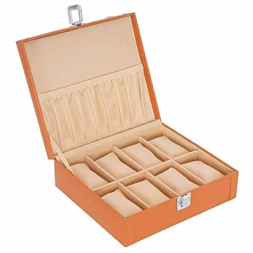LEDO Leather Watch Box Organizer Case with 8 Slots of Watches for Men and Women ( Tan )