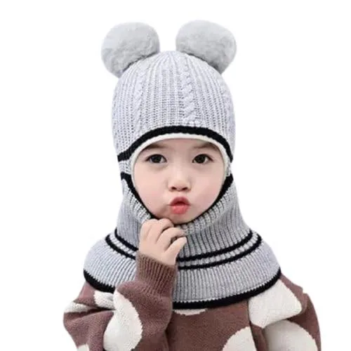 Tricky Shopper Kids Winter Hat,Baby Boy Woolen Cap, Baby Girls Winter Hat, Thick Scarf Earflap Hood Scarves Skull Caps, 2-3 Year (Grey)