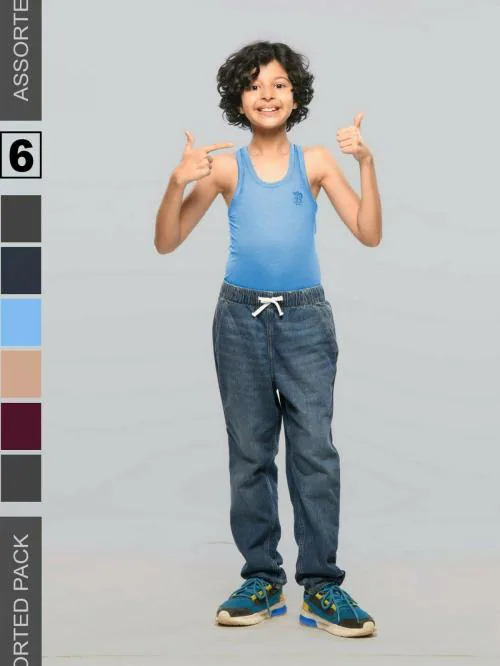 Lux Venus Colour Rn Kids Vest-Assorted pack of 6