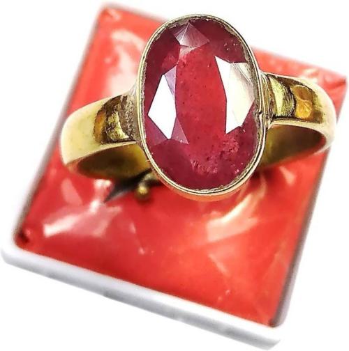 Chopra Gems & Jewellery Gold Plated Brass Ruby Manik Ring (Men and Women) - Adjustable
