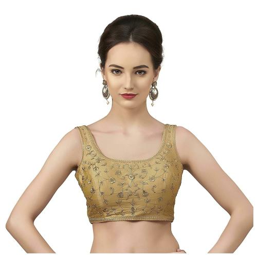 Rinkoo Women's Art Silk Floral Sleeveless Readymade Saree Blouse (R-670-GOLD_36_R_Gold_Small)