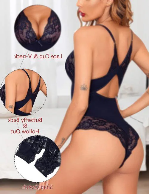 Xivir Women Lingerie Bodysuit Snap Crotch Teddy One Piece Babydoll(Navy Blue)