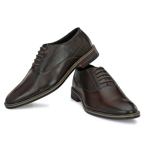 ATTITUDIST MEN'S HANDCRAFTED OXFORD BROWN FORMAL LACEUP WITH DOTTED TEXTURE - 4050B.PUNCHBRN