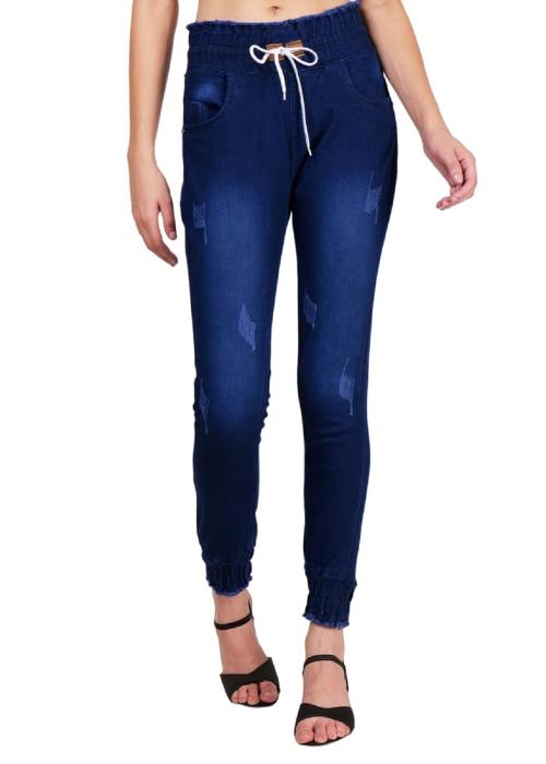 DEHLIZETRENDZ Women's Rough Look Ankle Length Denim Jogger Regular Fit Casual Wear For Woman's (Navy Blue _ 30 size)