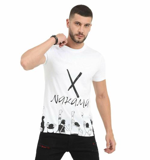 E4A Men Nakama White Graphic Printed Cotton Men (L)