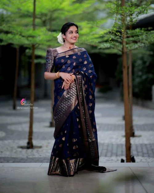 Tereza Women Blue Woven Design Art Silk Single Saree