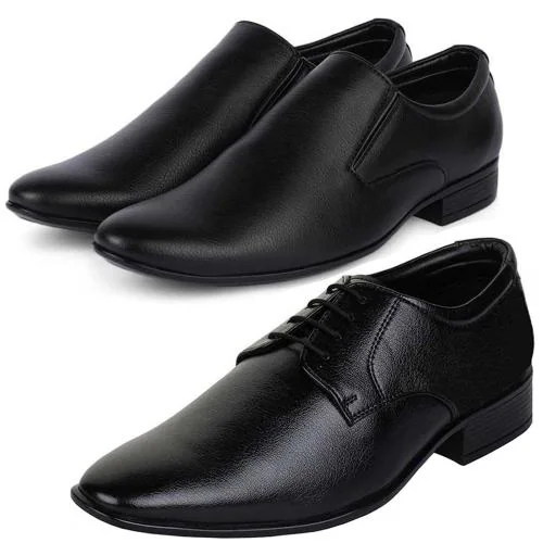 Vitoria Stylish Leather Formal Shoes Combo For Men And Boys ,Pack Of 2, Black