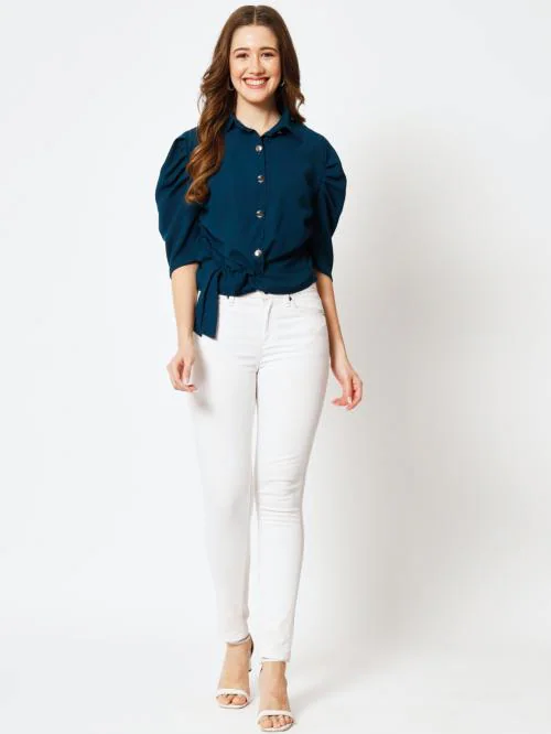 My Swag Women's Torquise Color Shirt Top for Jeans Plain Buttoned Office Wear Stylish Casual Women/Girls Shirt