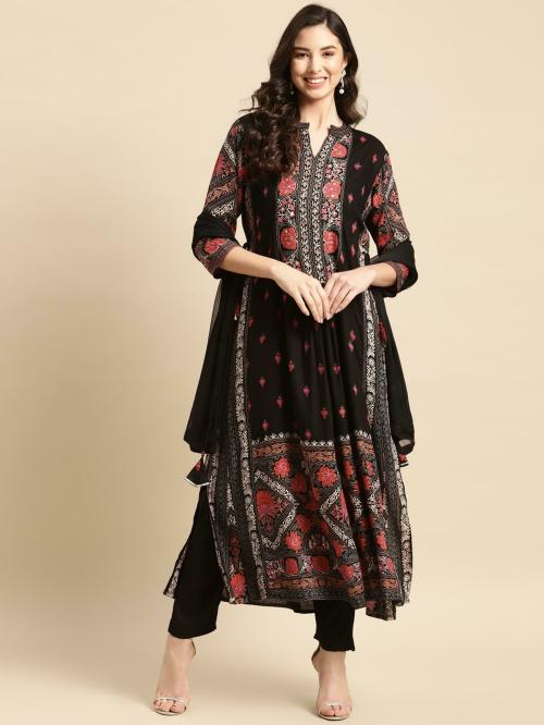 Prakhya Women Black Printed Pure Cotton Kurta Palazzo Set With Dupatta