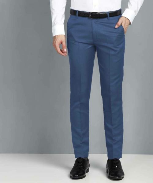 CYPHUS Men Slim Fit Blue Viscose Rayon Trousers