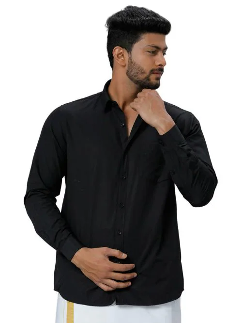 RAMRAJ Men Poly Cotton Full Sleeve Black shirt- Prestigious Fit & Liberty Cut (42; Black)
