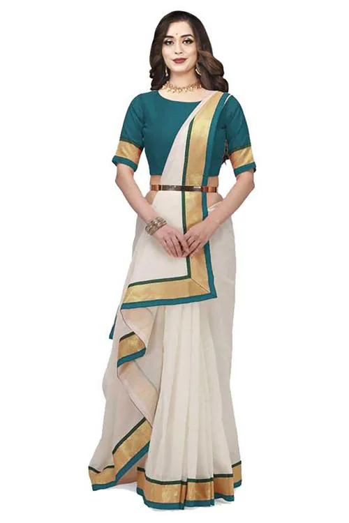 Baps Women Grey Self Design Cotton Blend Single Saree