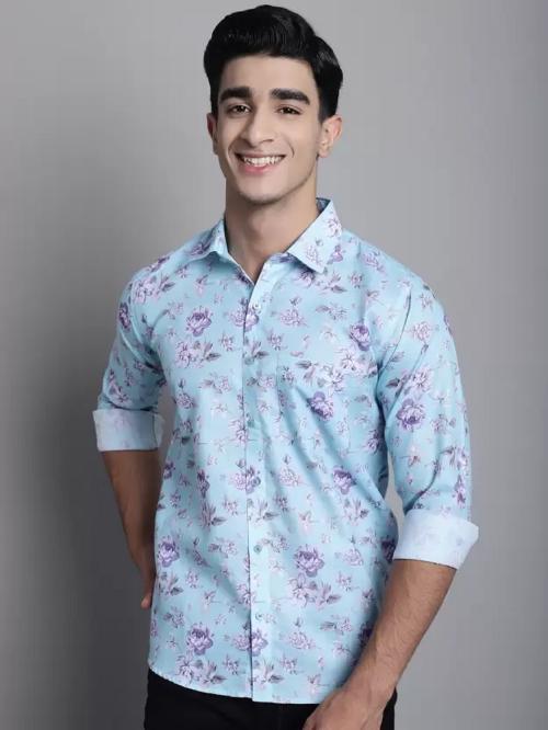 ARMAAN ETHNIC Men Regular Fit Printed Spread Collar Casual Shirt - Blue_S