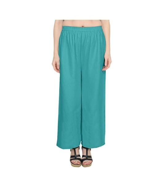 SAADHVI Women'sSkyBluePureCrepePlainPrintedStitchedPalazzo(PZ-037-Western)