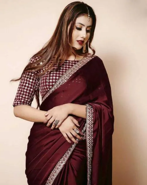 Women's Silk Embroidery Border Saree with Heavy Work Blouse Unstitched Piece
