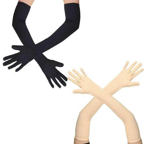 UPAREL Beige And Black Women Cotton Full Hand Arm Sleeve Gloves, 2 Pair