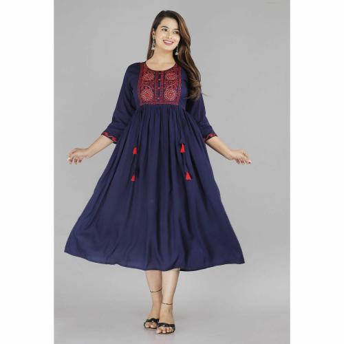 VISAOM Women Printed Flared Kurta (Blue)