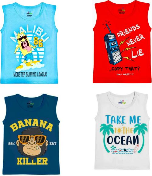 Mini Myn Boys Multicolor Cotton Blend Kids' Sandos Set of 4 ( from 2 to 3 Year Kids)