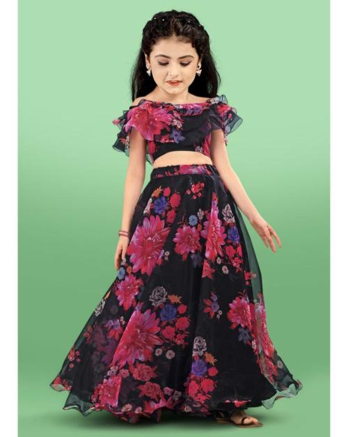 Trilok Fab Girls Organza Printed Lehenga Choli Lehenga Choli Set | Girls Lehenga Choli | Girls Ethnic Wear | Lehenga Choli | Readymade Lehenga Choli | Ghagra Choli | Lehenga Choli For Girls