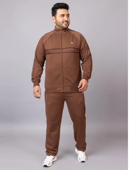 YHA Men's Plus Size Winter High Neck Tracksuit Brown