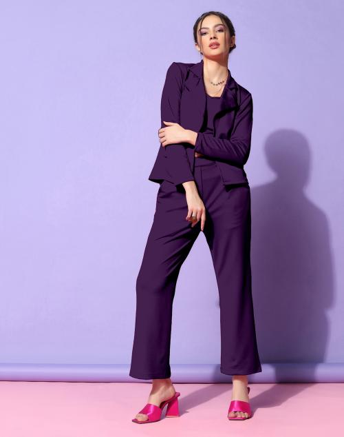 SELVIA Wine Lycra Top and Bottom Co-Ords Set for Women