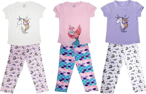 TotzTouch Baby | Kid Girls Night Wear T Shirt | Pajama Pant Set of 3 Age 6-12 Years