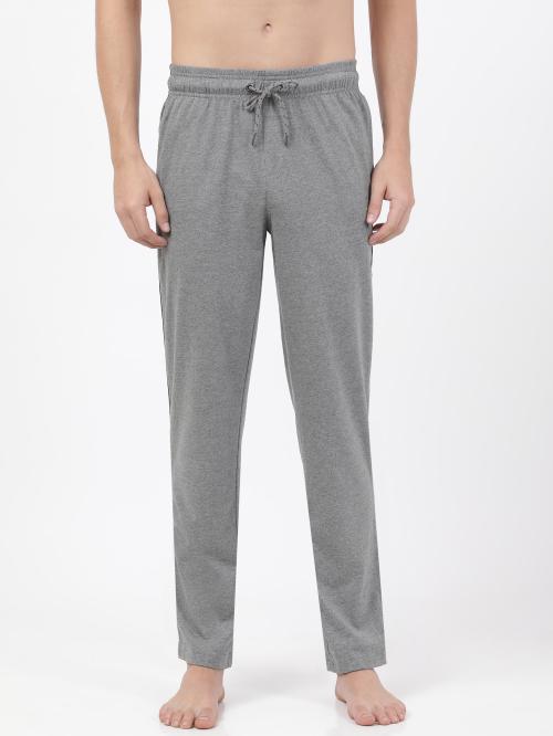 Jockey Style 9508 Men's Super Combed Cotton Rich Straight Fit Trackpants with Side and Back Pockets - Grey Melange & Black