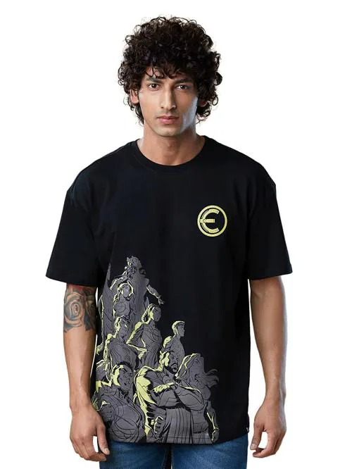 The Souled Store Men Black Printed Cotton T-Shirts