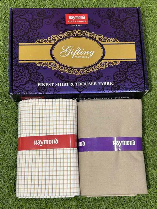 Raymond Pc-Cotton Checkered Shirt & Trouser Fabric in Moments Box Packing (Shirt-2.30 m, Pant-1.20 m)R-Moments-V-130