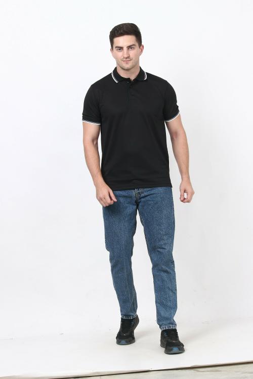 Forest Club Dull Drifit Matty Black Solid Polo T-shirt with Black Tipping, Size -XL(40)