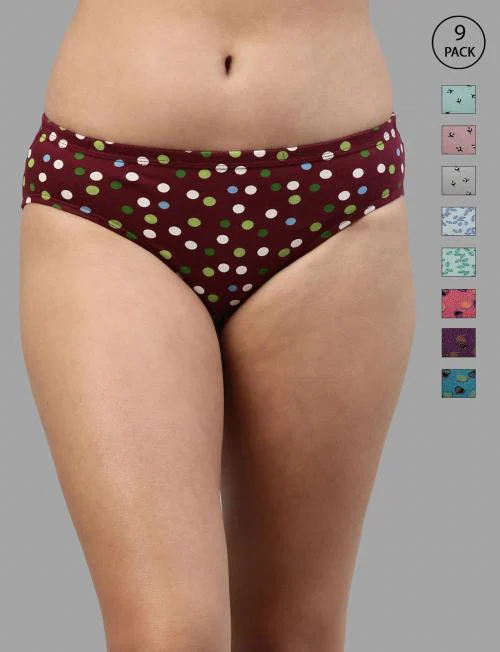 FEELINGS Amelie Printed Cotton Hipster Panties for Women Pack of 6 | Stretchable Full Coverage Snug Fit Inner Elasticized Waistband | Assorted Colours