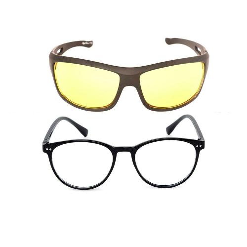Vast Combo Of Wraparound Unisex HD Night Driving Glasses & Blue Cut Computer Glasses for Eye Protection , Zero Power, Anti Glare