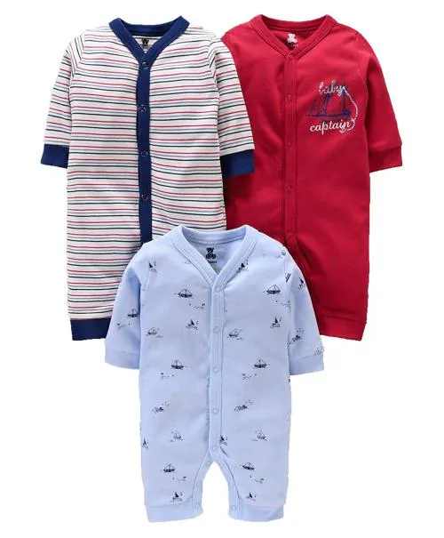 I Bears Baby Boys and Baby Girls Full Sleeve Romper Bodysuit Pack of 3 Color White,Blue,Red 0-1 Month