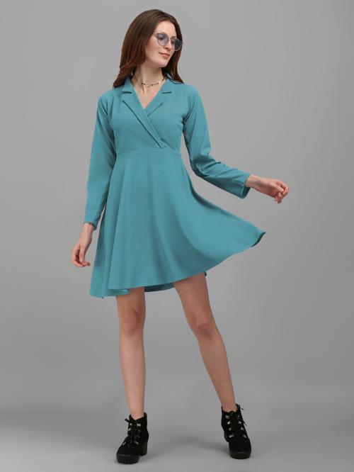 Purvaja Women Turquoise Blue Color Fit And Flare Western Dress
