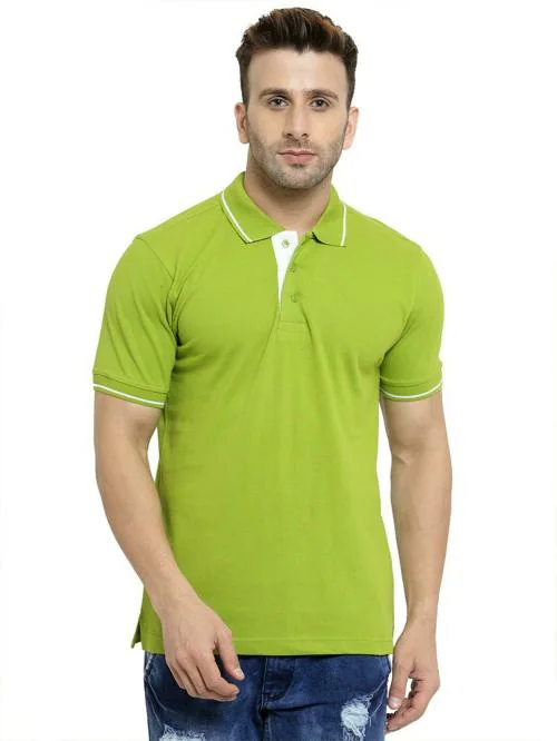 SCOTT INTERNATIONAL Men Apple Green with White Regular Fit Polo T-shirt