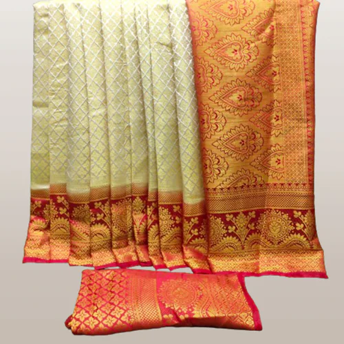 YUGLY Saree For Women With Emboss Design banasari Jacquard Cottan Silk Sarees