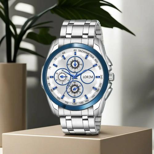 LOREM Blue & Silver Dummy Chronograph Metal Analog Watch For Men LR117