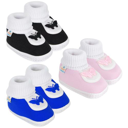 Neska Moda 3 To 6 Months Baby Boys & Girls Pack of 3 Pair Cotton Butterfly Slip On Baby Booties