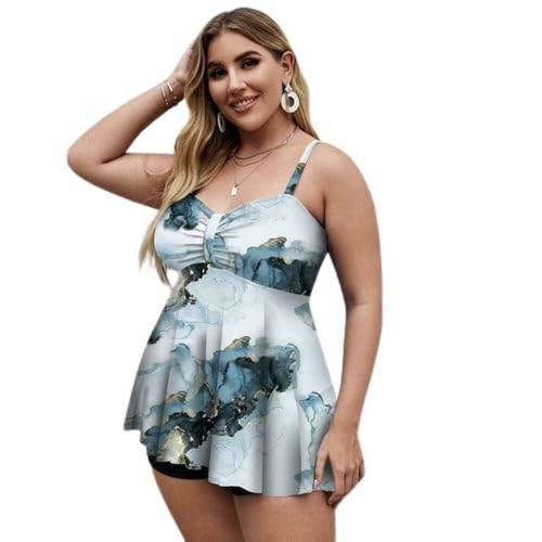 Plus Curvves Plus Size Floral Print Swim Dress with Shorts Silver - 6XL